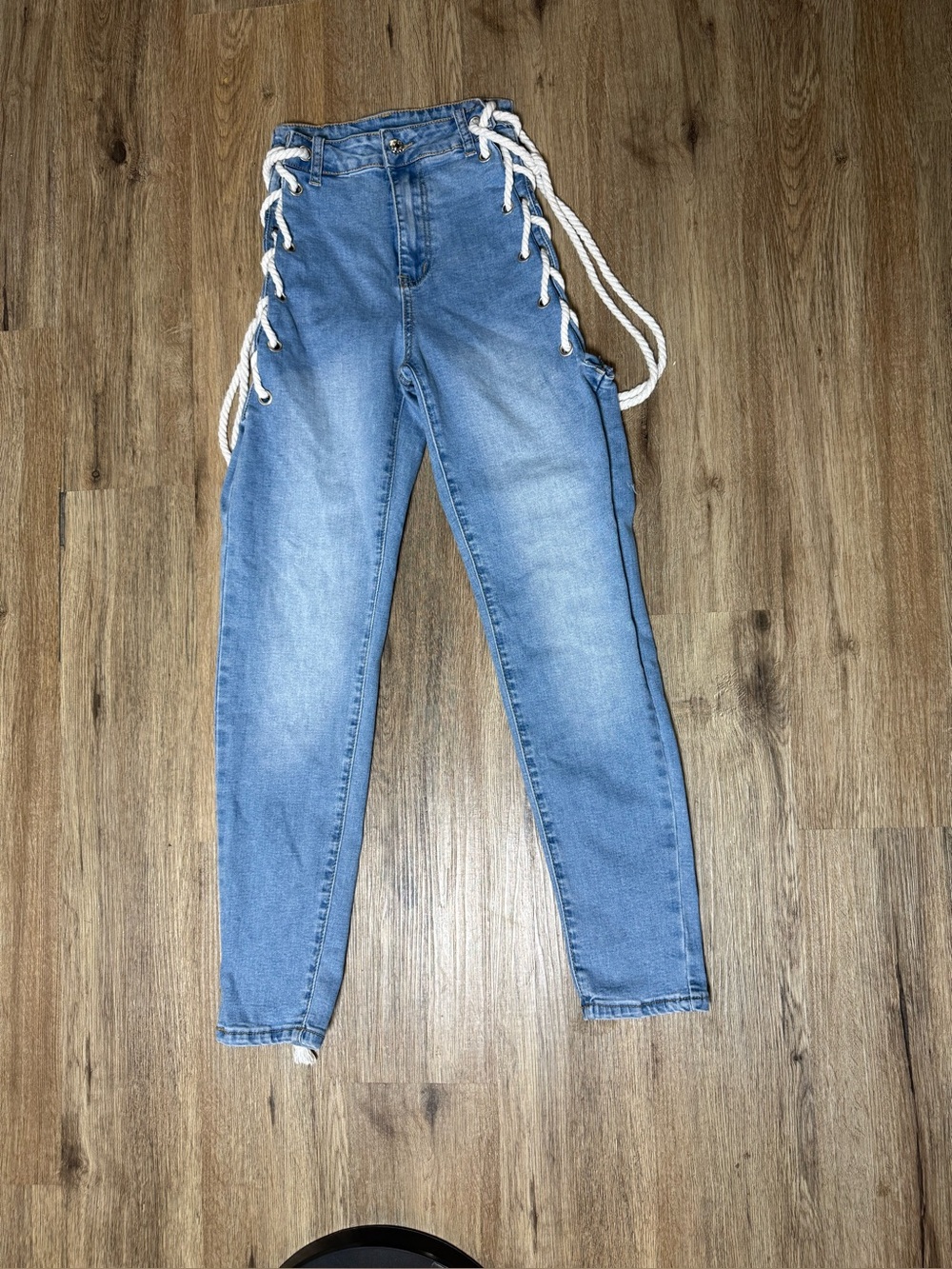 SHEIN Light Blue High-Rise Jeans with Lace-Up Sides